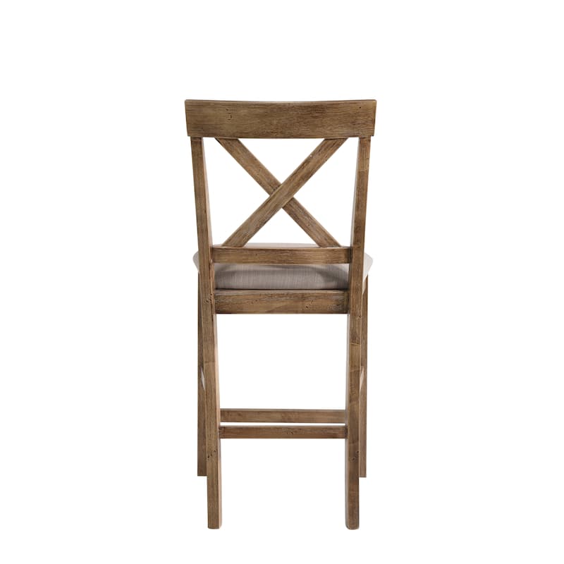 Fabric Upholstered Wooden Counter Height Chair,Set of 2,Brown and Gray