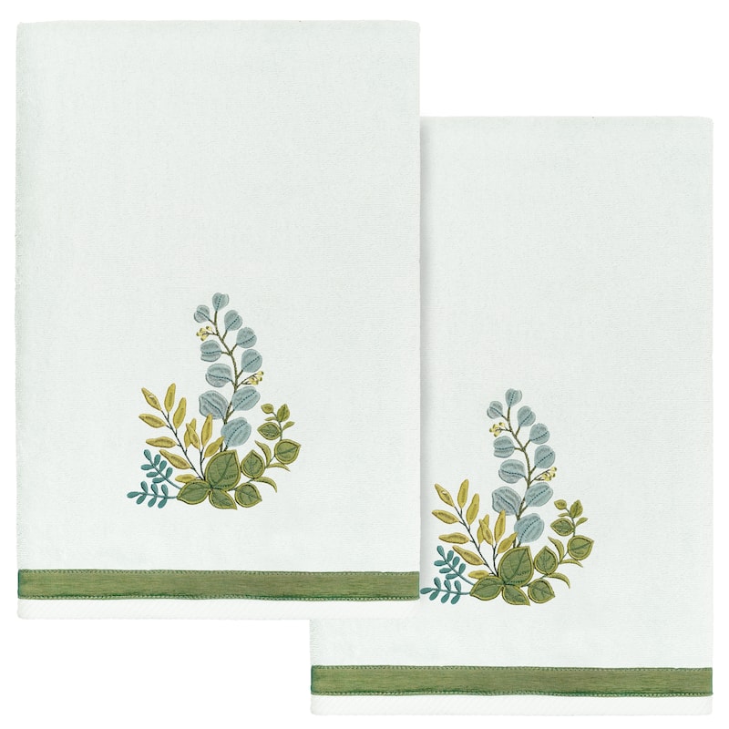 Authentic Hotel and Spa 100% Turkish Cotton Botanica 2PC Embellished Bath Towel Set - Aqua