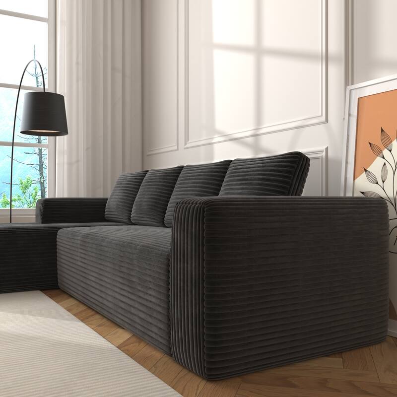 Corduroy Modular Deep Seat Couches L-shaped Chaise Sectional Sofa