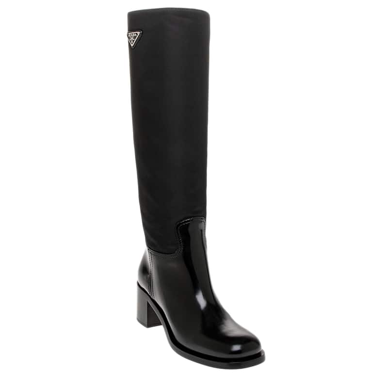 Prada Re-Nylon and Brushed Leather Knee-High Boots - 37 EU