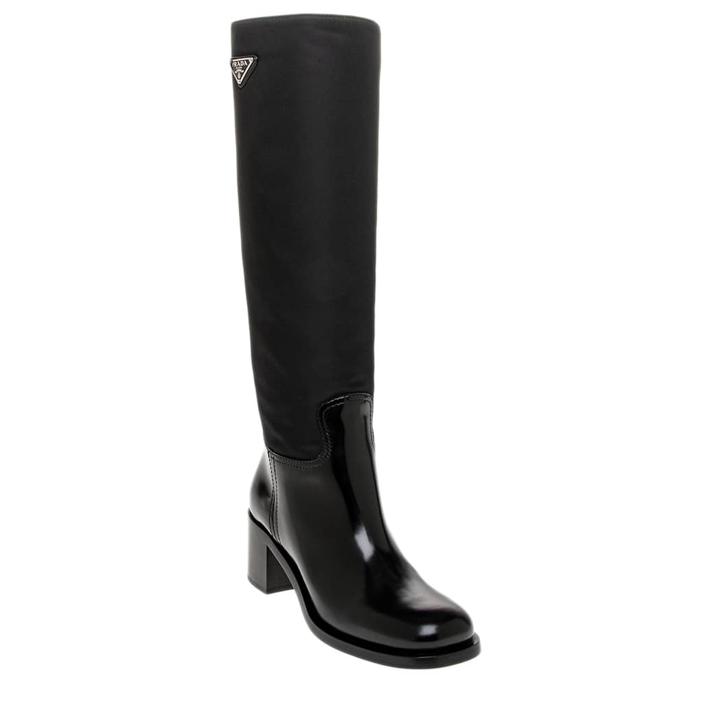 Prada Re-Nylon and Brushed Leather Knee-High Boots