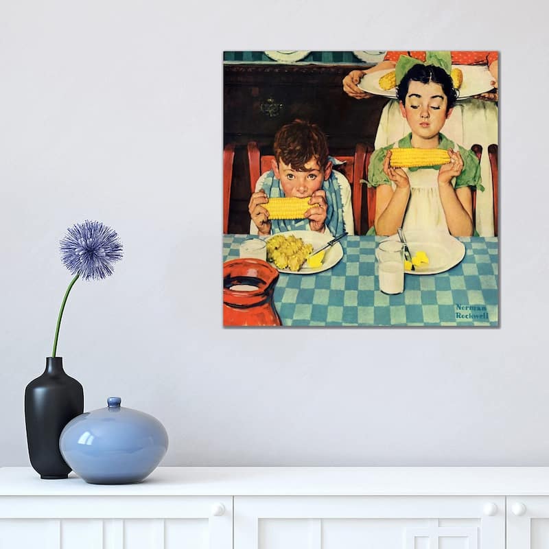 iCanvas "Who's Having More Fun (Kids Eating Corn)" by Norman Rockwell Canvas Print - 18x18x1.5