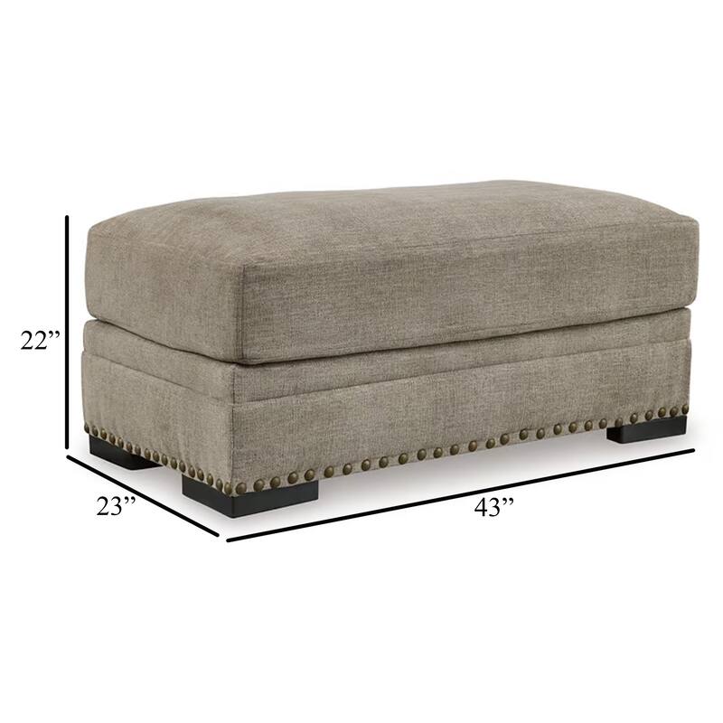 Golo Accent Ottoman, 43 Inch, Taupe Gray Polyester, Nailhead Trim