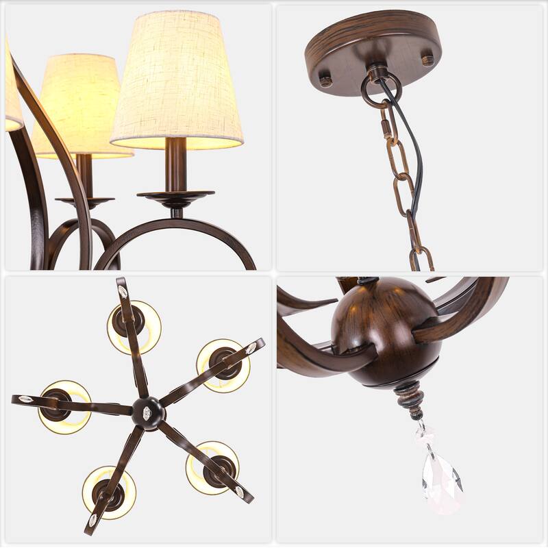 Bella Depot Bella Depot 28" 5-Light Brown Traditional Candle-Style Chandelier Adjustable Pendant Light