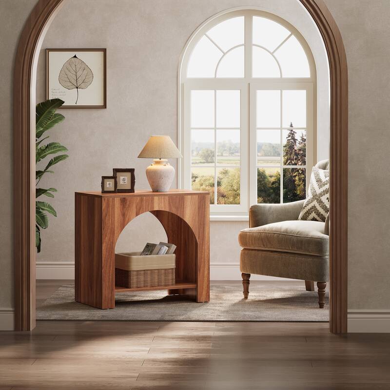 Rustic Wood End Table 2 Tier Side Table with Storage for Living Room