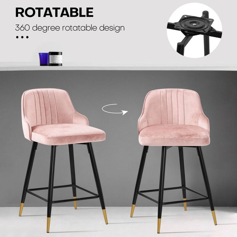 Modern Velvet Upholstered Swivel Counter/ Bar Stools Set of 2/4