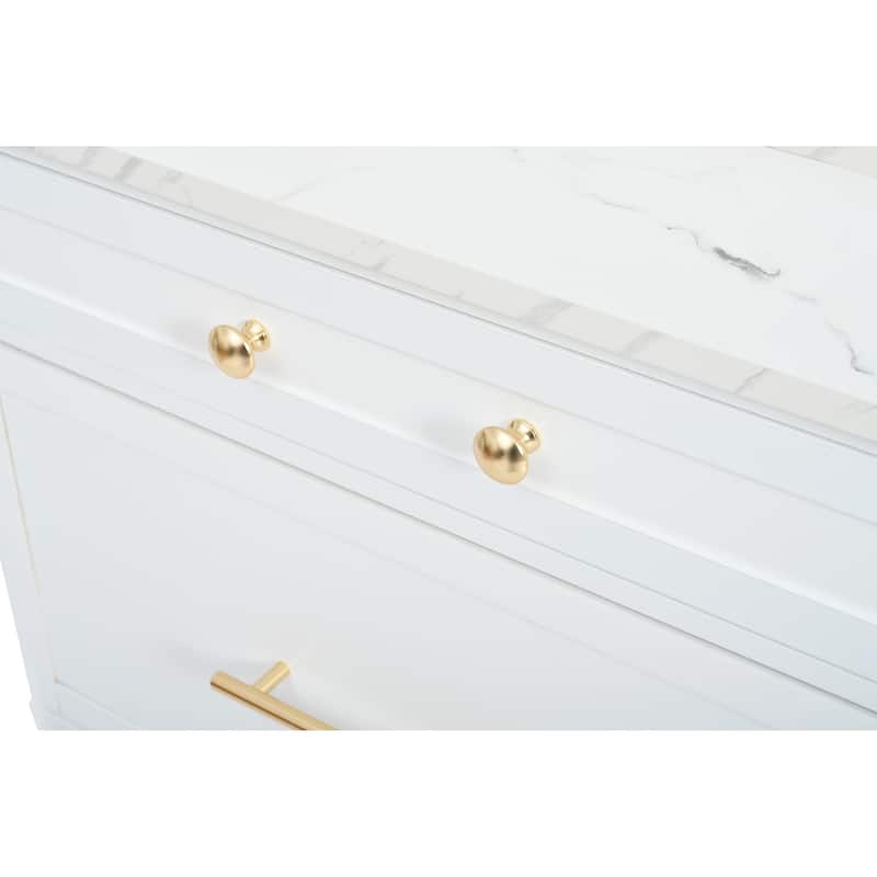Roomfitters Modern 83.7" Tall Kitchen Hutch with Faux Marble Top and Adjustable Shelf