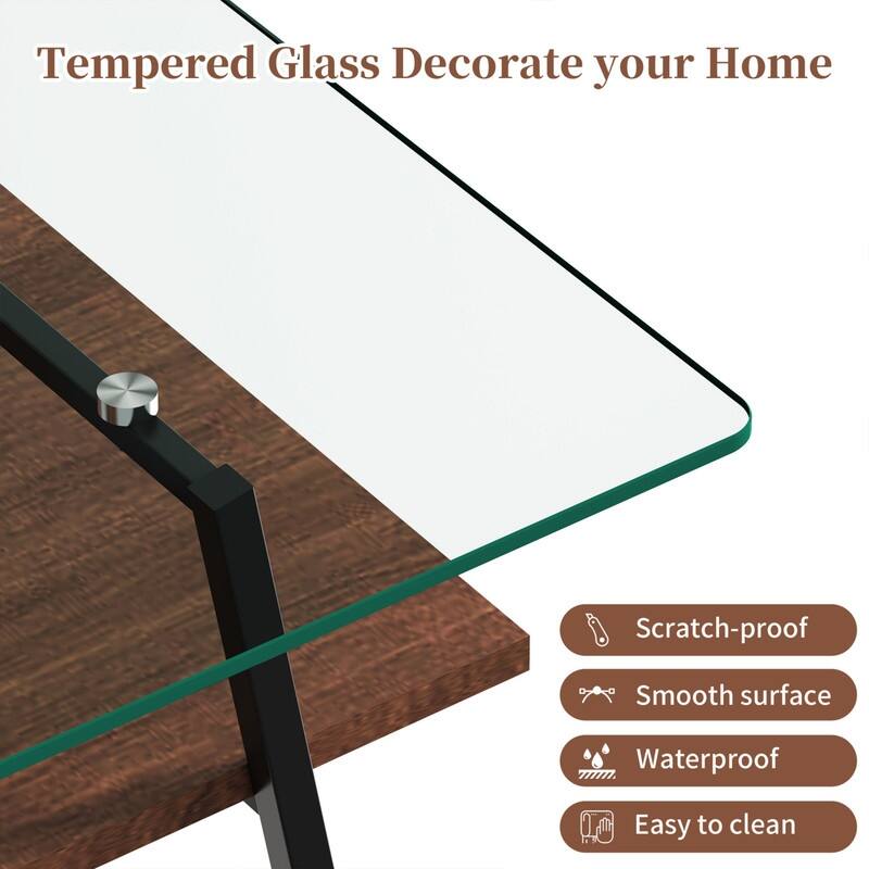 Rectangle Tempered Glass Coffee Table with Metal Legs