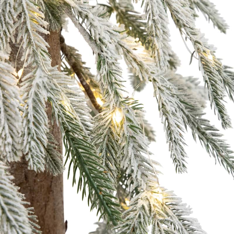 Pre-Lit Flocked Battery Operated Alpine Artificial Christmas Tree - 3' - Clear LED Lights - 3 Foot