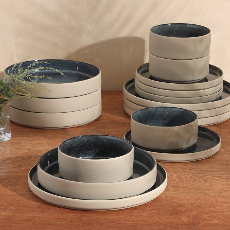 Gibson Elite Liberty Bay 16-Piece Pottery Clay Stoneware Stackable Dinnerware Set - Reactive Glaze, Service for 4