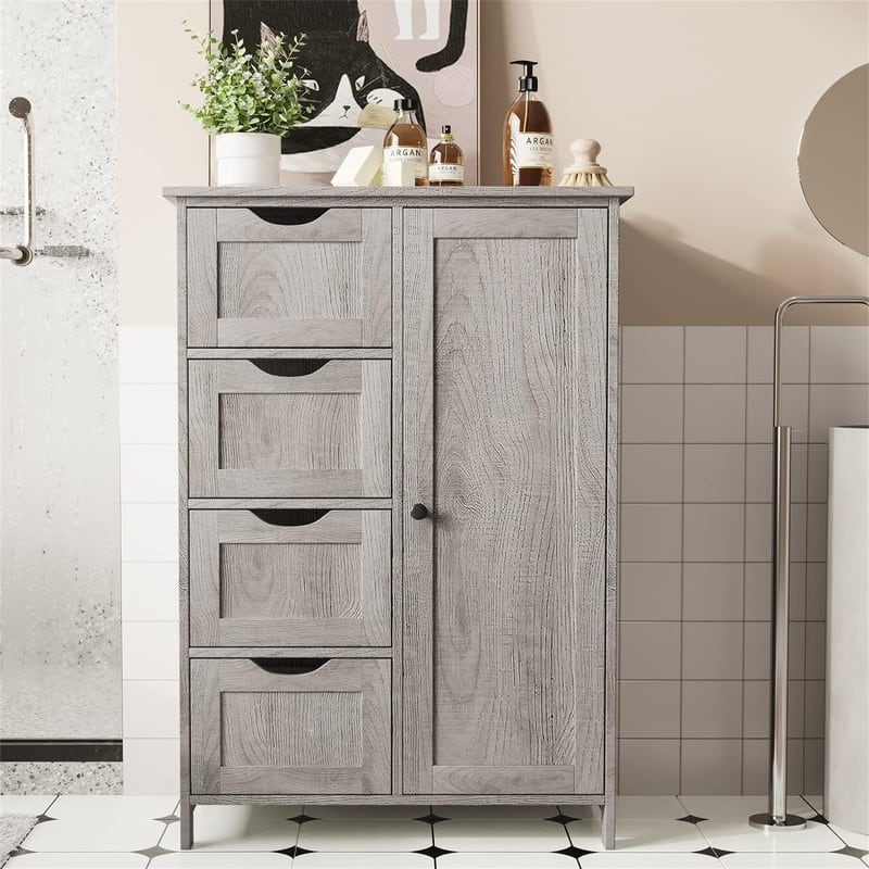 Bathroom Floor Cabinet - 11.8"D x 21.7"W x 32.5"H - Grey