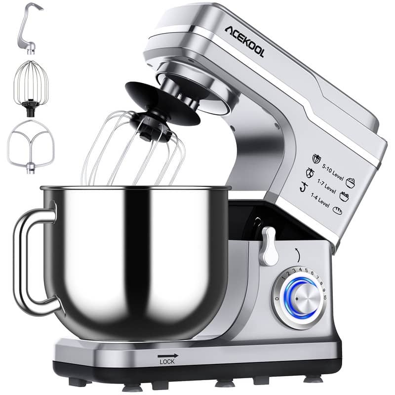 7.5 Quarts 10 Speed Tilt Head Kitchen Stand Mixer - Silver