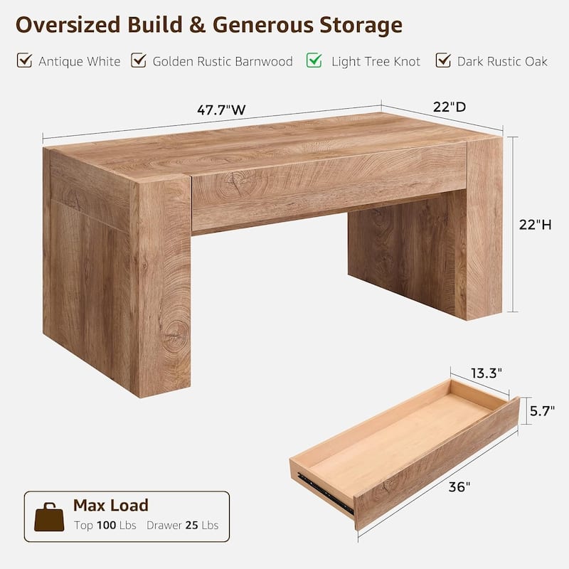 Modern Coffee Table, Wooden Living Room Table w/ Hidden Storage Drawer