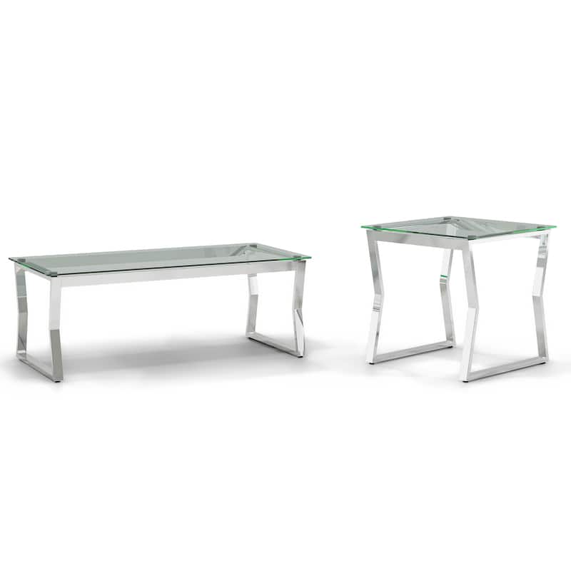 Kiloran Contemporary 47-inch Glass Top 2-Piece Coffee Table Set by Furniture of America - Chrome