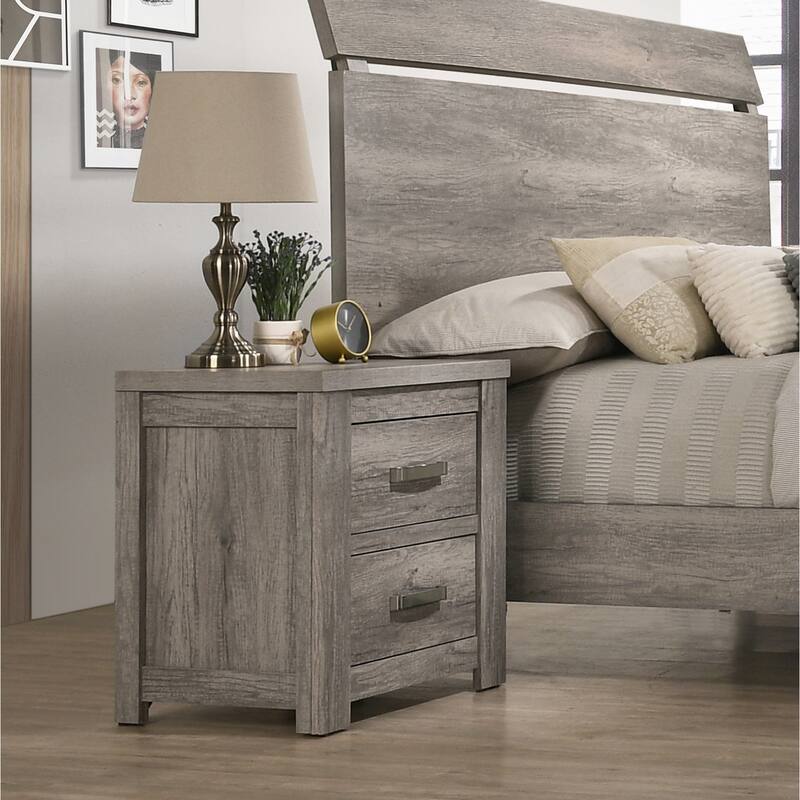 Modern Two-Drawer Wood Nightstand in Weathered Gray - 24.41"x16.65"x24.49"