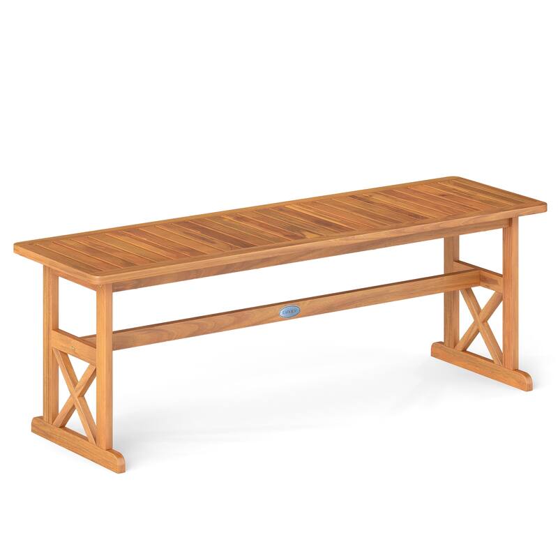 Gymax 2 PCS 51 Inches Acacia Wood Outdoor Bench w/ Slatted Seat &
