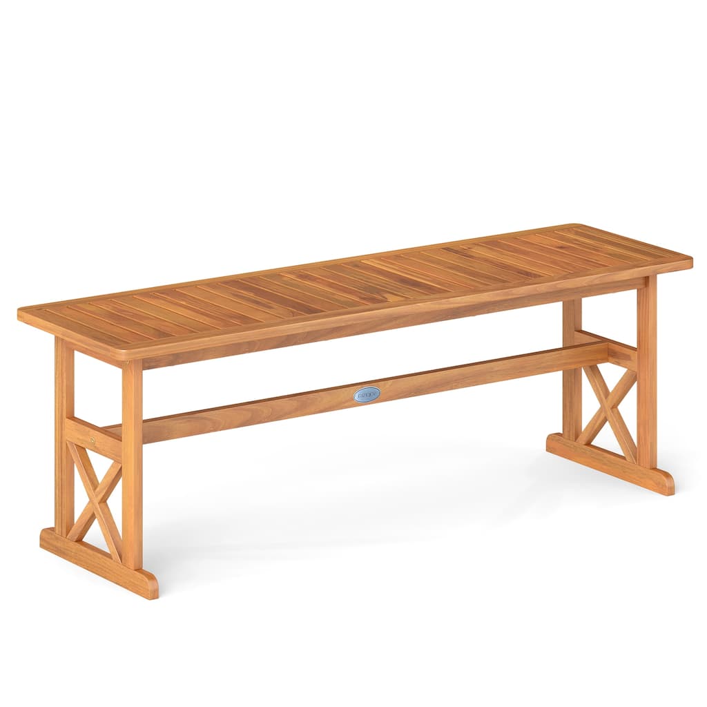 Gymax 51 Inches Acacia Wood Outdoor Bench w/ Slatted Seat & X-Shaped