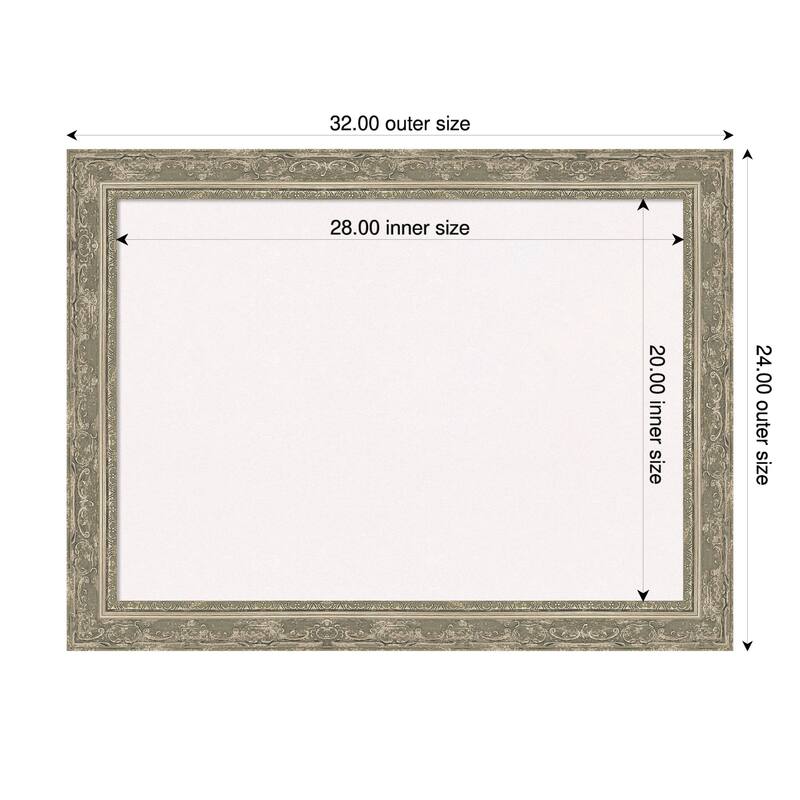 Filigree Silver Framed Cork Board - Bulletin Board, Organization Board, Pin Board - White - 32 x 24 in