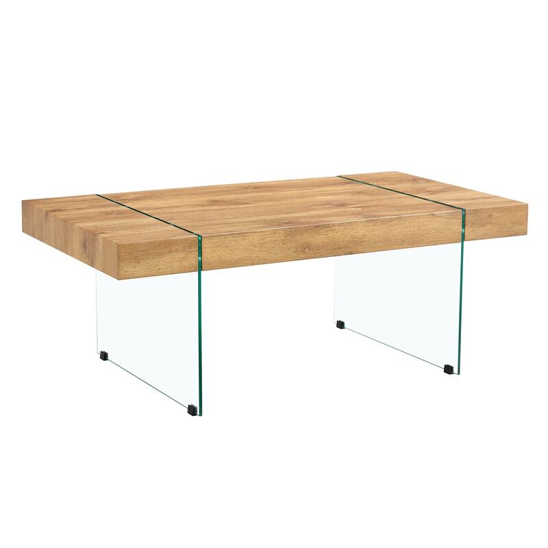 Roomfitters White Marble MDF Coffee Table with Tempered Glass Legs, Side or Display Table for Modern Living Room