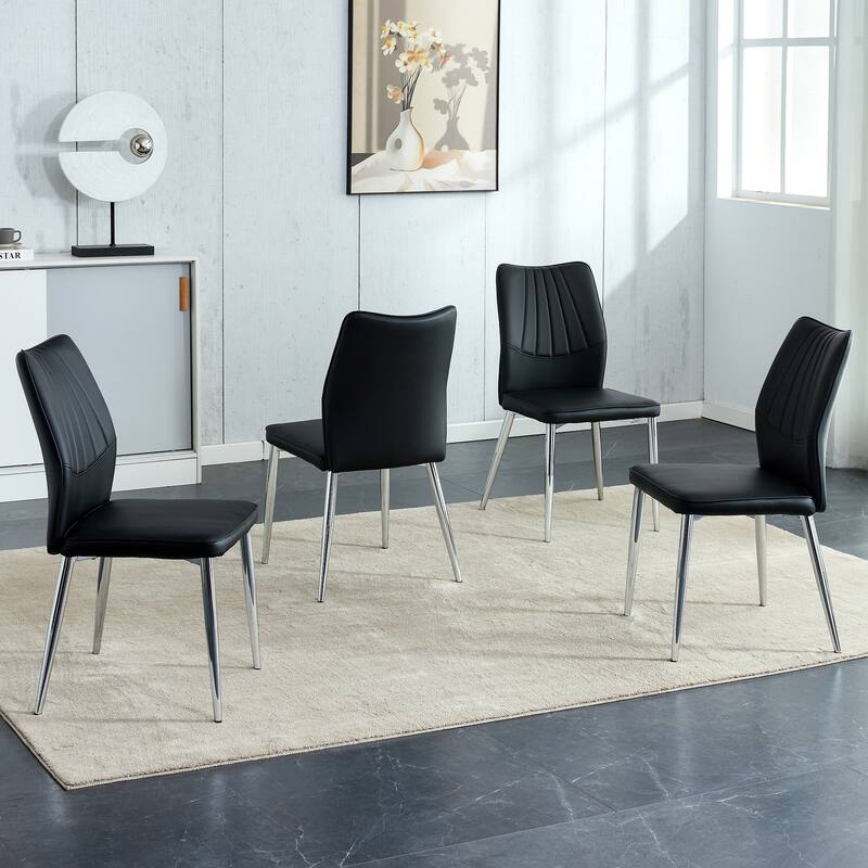 4 dining chairs chairs from the Middle Ages Made of PU material cushion and silver metal legs Suitable for restaurants