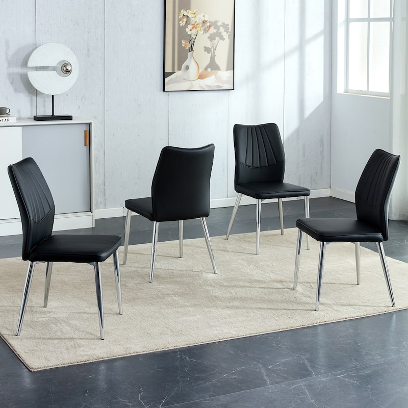 Roomfitters PU Dining Chairs with Silver Metal Legs, Mid-Century Modern Cushioned Set of 4 for Dining Room