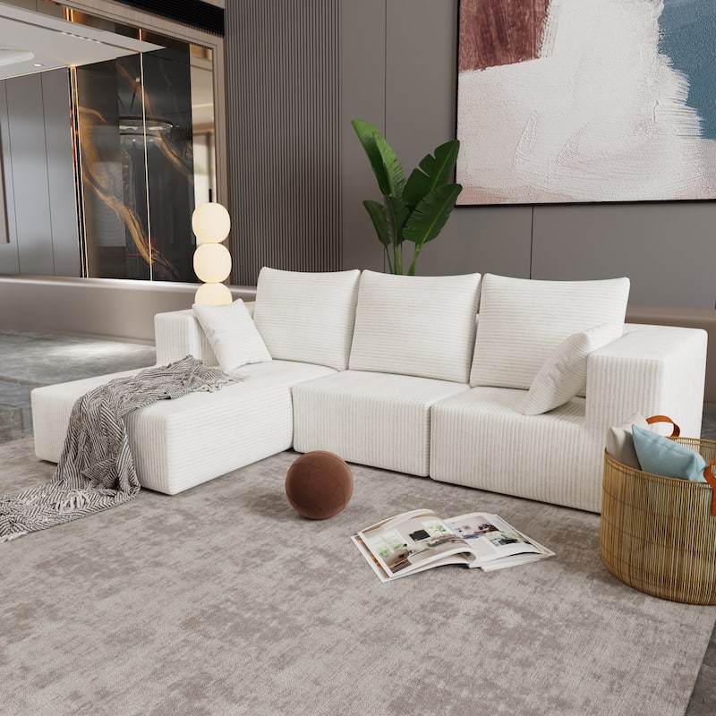 Beige Fabric & Foam Sofa, 107x39x26 inches, 152 Pounds, Multiple Combinations