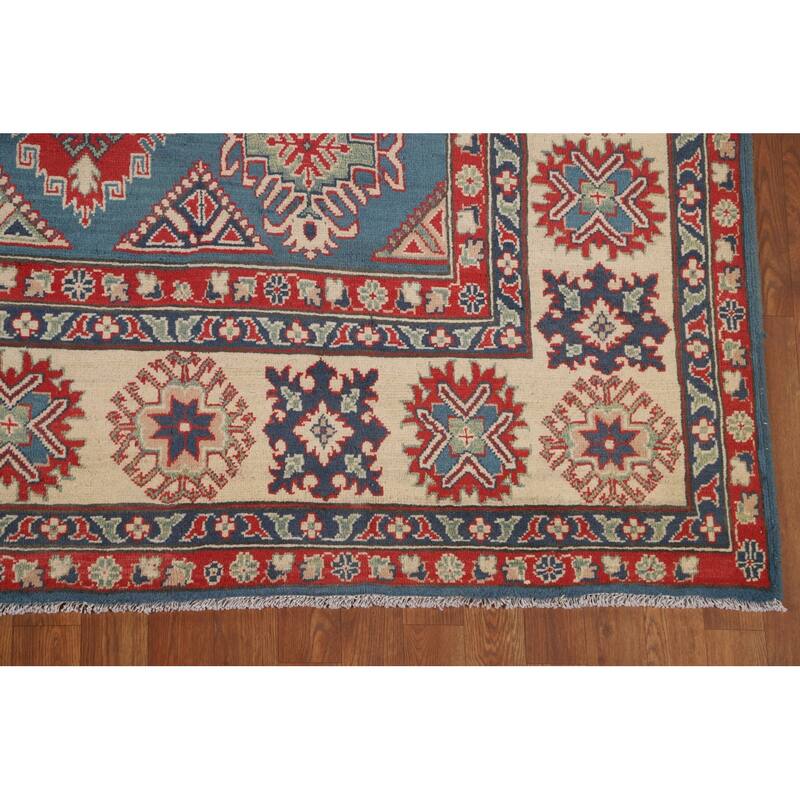Blue Geometric Kazak Area Rug Handmade Traditional Wool Carpet - 8'2" x 11'6"