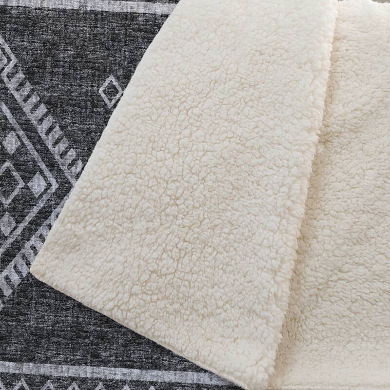 Premium Machine Washable ASB120 Boho Global Sherpa Throw Blanket