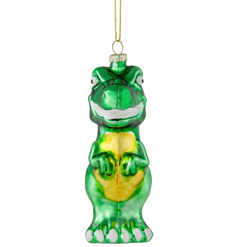 4.75" Green Dinosaur Glass Christmas Ornament