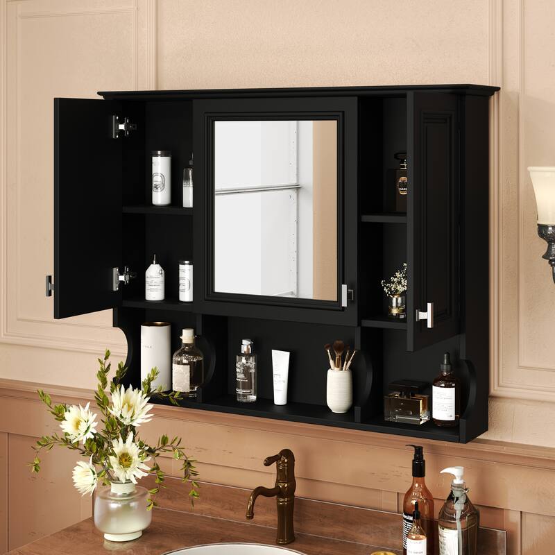 35'' x 28'' Wall Mounted Bathroom Cabinet, Modern Bathroom Wall Cabinet with Mirror and Open Shelves