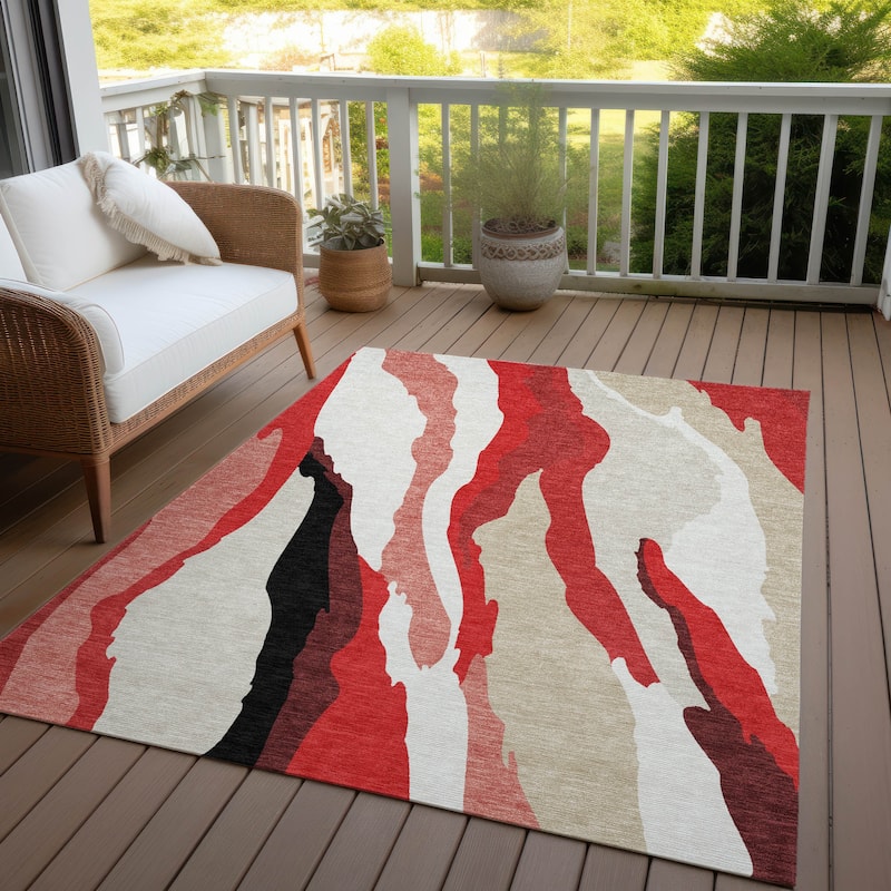 Machine Washable Indoor/ Outdoor Abstract Contemporary Chantille Rug