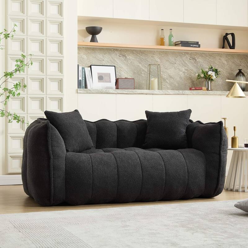 Soft Bean Bag Chair for Adults, Cozy Lazy Bean Bag Sofa, 2 Seat with Armrests for Home