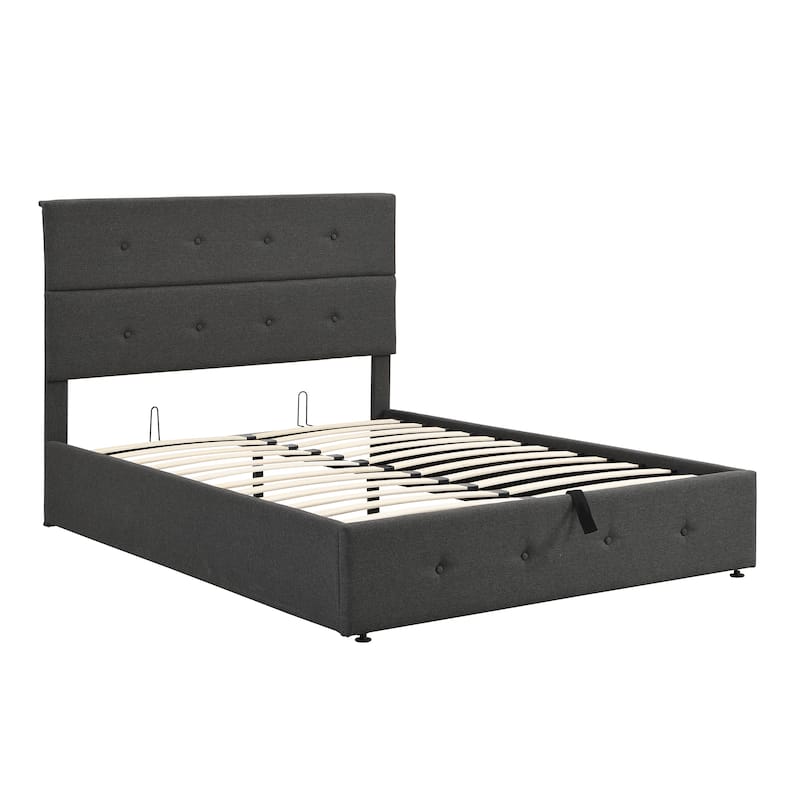 Gray Full Size Upholstered Platform Bed with Underneath Storage Modern Design, SpaceSaving