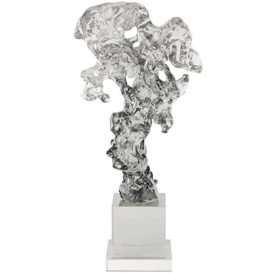 Glass Abstract Handmade Freeform Decorative Sculpture with Clear Square Base - Clear - Roche River Decor