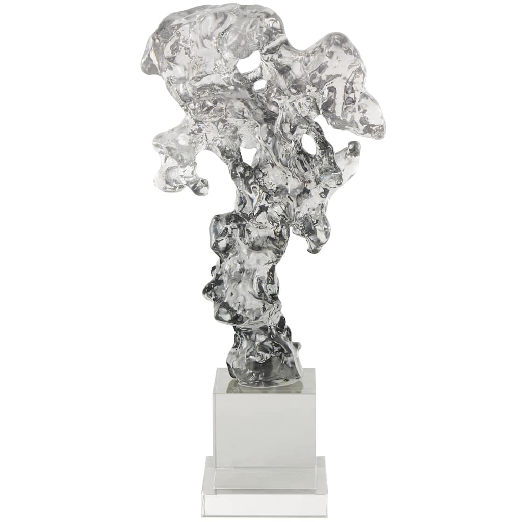 Glass Abstract Handmade Freeform Decorative Sculpture with Clear Square Base - Clear - Roche River Decor