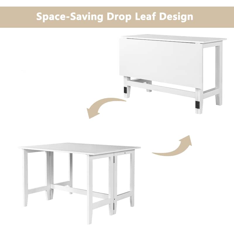 Roomfitters Farmhouse Extendable Dining Table with Drop Leaf for Small Spaces
