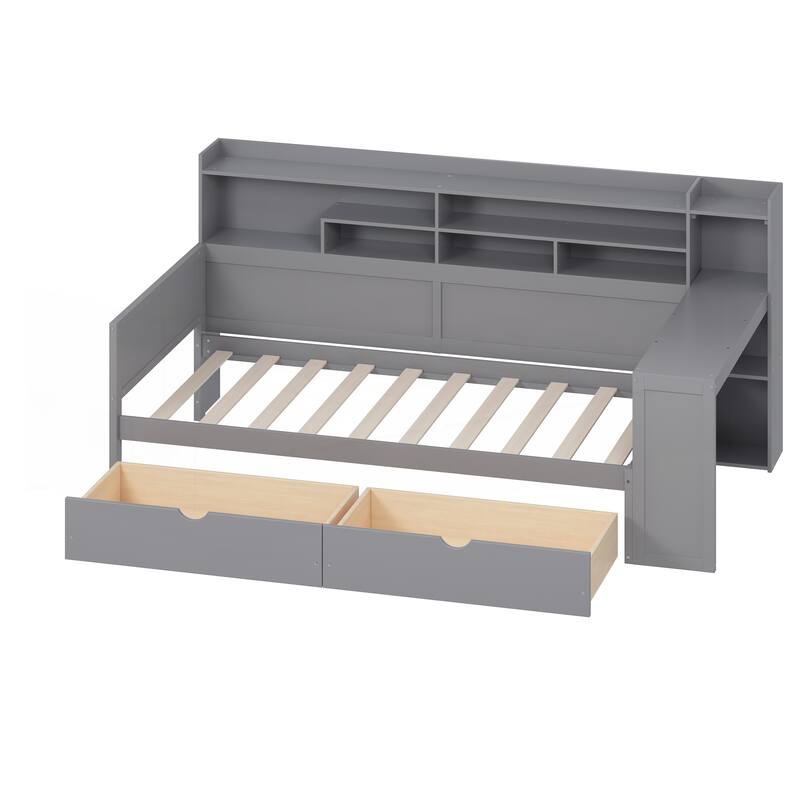 Wooden Twin Size Daybed with Storage Shelves