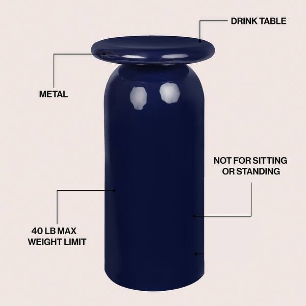 dimension image slide 3 of 7, Miles Modern Metal Round Drink Table - Sleek Cylinder Mushroom Pedestal Accent End Side Table for Living Room Bedroom