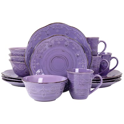 Elama Rustic Birch 16 Piece Stoneware Dinnerware Set