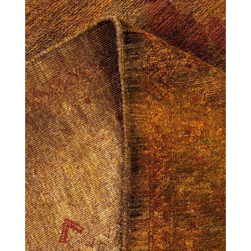 Overton Hand Knotted Wool Vintage Inspired Modern Contemporary Overdyed Yellow Area Rug - 6' 3" x 8' 8"