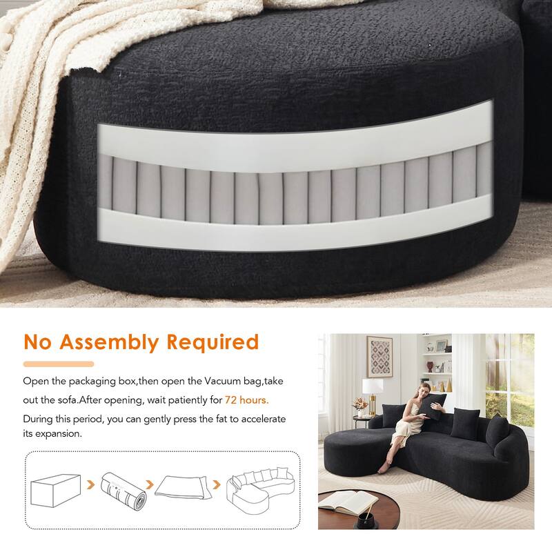 98.8" Boneless L-Shaped Sectional Sofa with Curved Chaise, Modular Chenille Compression Couch with 30D Foam for Living Room