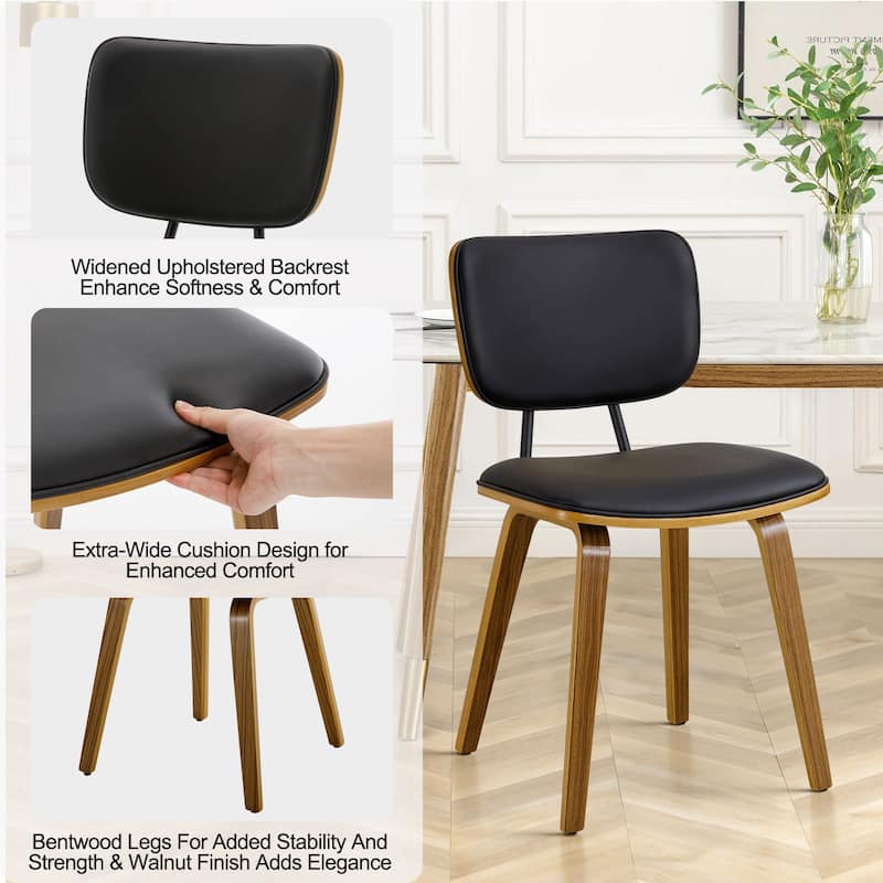 Faux Leather Upholstered Dining Chairs Set of 2/4 with Wood Legs - 32.3"H x 18.5"W x 21.8"D