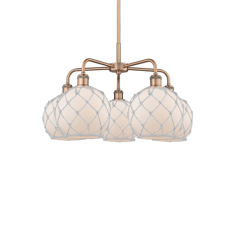 Innovations Lighting 516-5CR-16-27 Farmhouse Rope Chandelier Farmhouse - Antique Copper / White Glass with White Rope