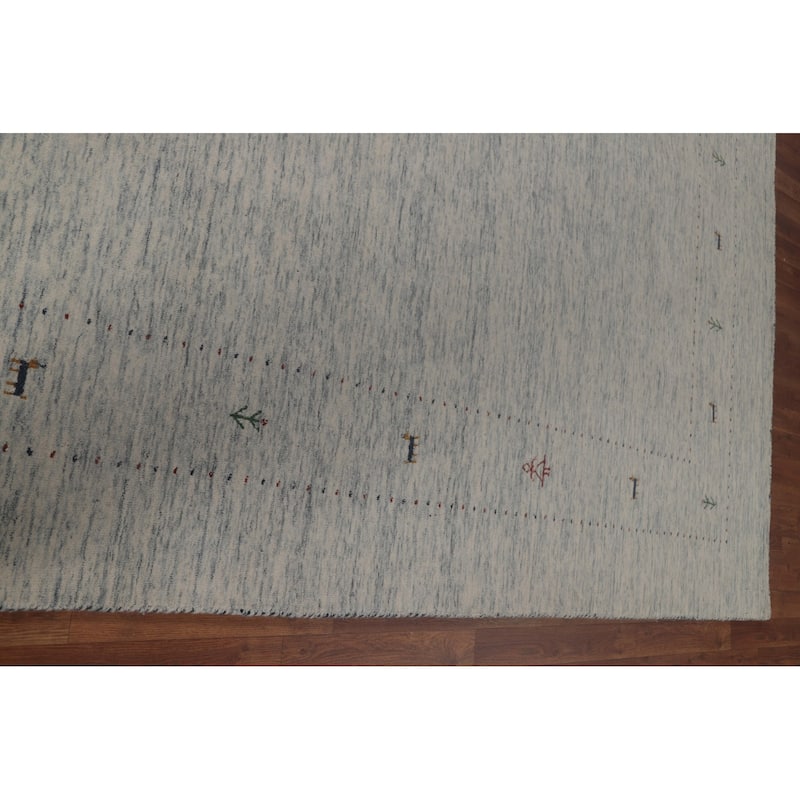 Tribal Beige Gabbeh Area Rug Hand-Knotted Wool Carpet - 9'0"x 11'7"