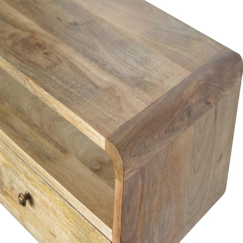 Artisan Furniture Solid Wood Curved Oak-ish Console Table,2 Drawers, 1 Shelf