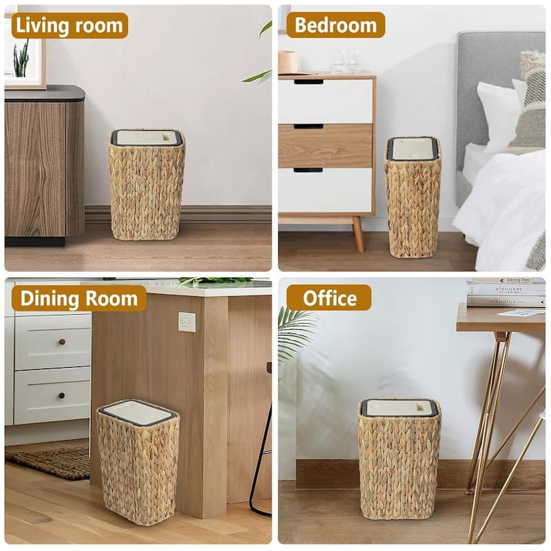 2.6Gallon Small Rattan Garbage Can with Press Top Lid