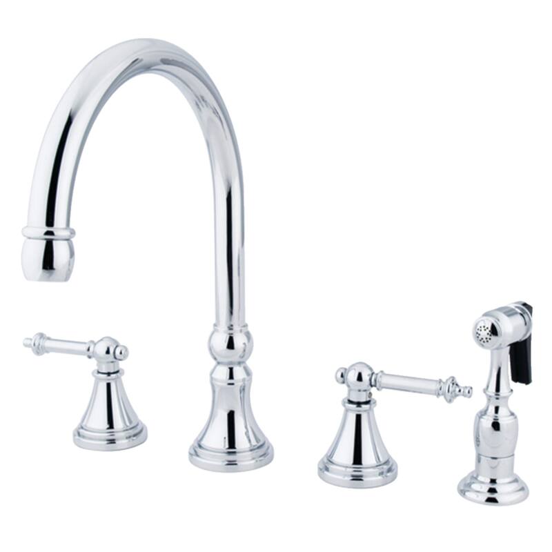 Kingston Brass Templeton Deck Mount Widespread Kitchen Faucet with Brass Sprayer - Polished Chrome