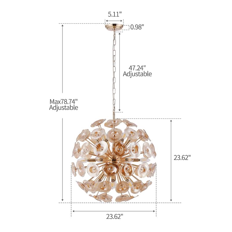 18-Light 24" Wide Elegant Stamen Disco Sputnik Gold Chandelier