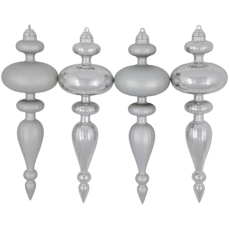 Commercial Size 2-Finish Christmas Finial Shatterproof Ornaments - Silver -12" - 4ct