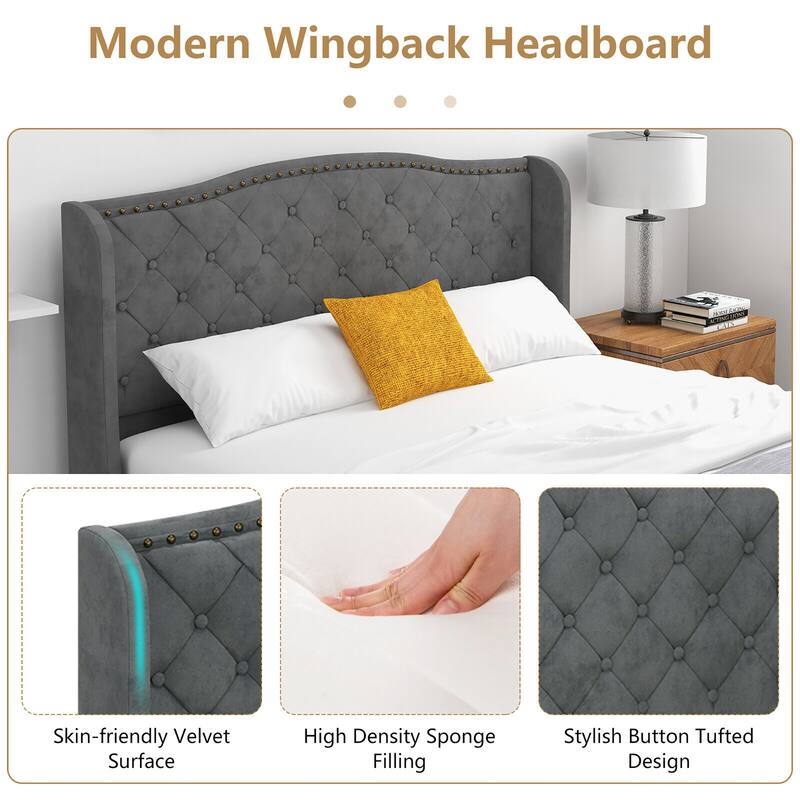 Gymax Queen Upholstered Platform Bed Frame w/ Button Tufted Headboard